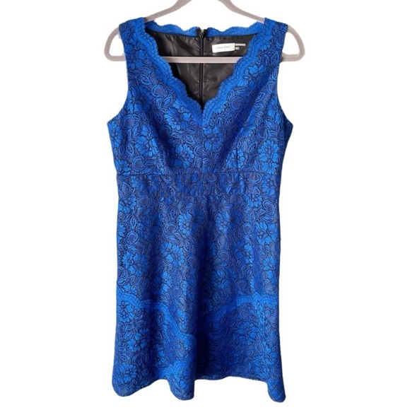 Calvin Klein Dresses & Skirts - Calvin Klein Dress Women's 12 Celestial Blue Scalloped Lace Fit & Flare Cocktail